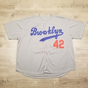 Jackie Robinson Brooklyn Dodgers #42 Jersey Mens Size 4XL Gray Blue Stitched
